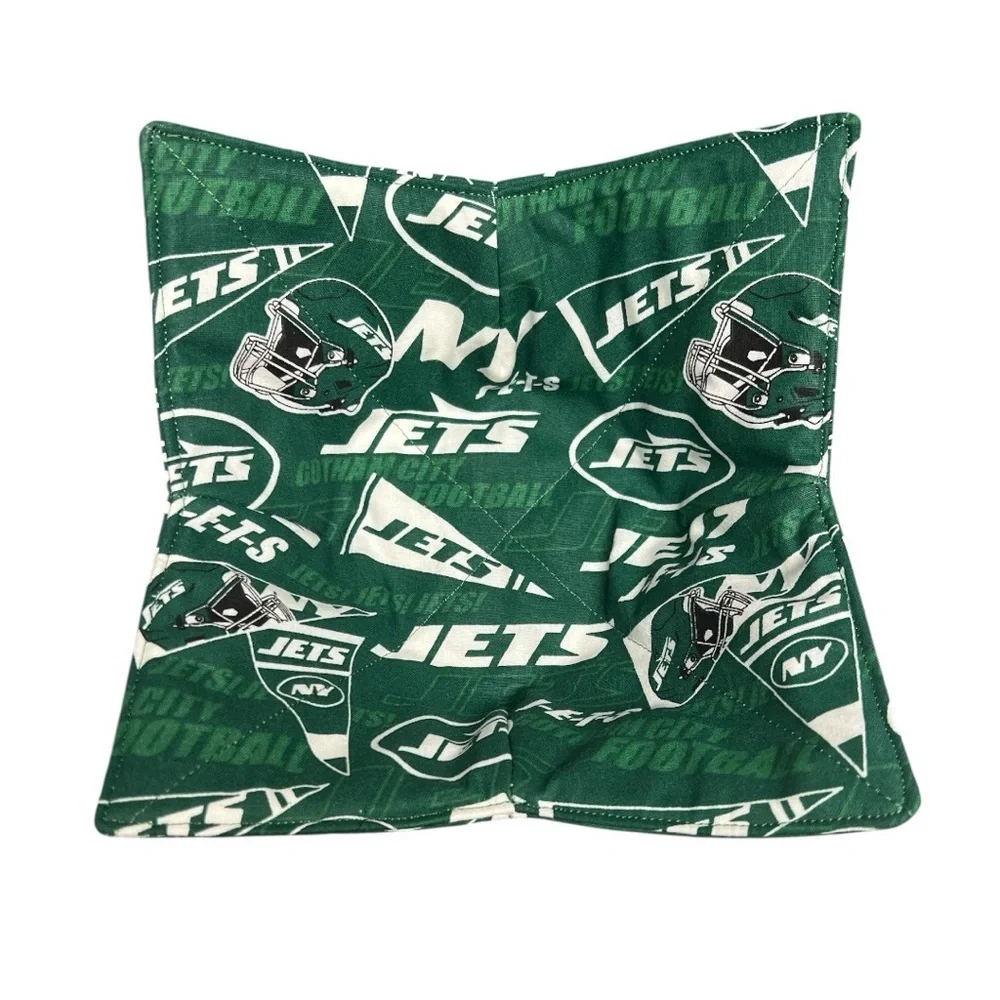 Hand Crafted Bowl Cozy Bowl Holder Microwavable  Cotton NY Jets Green Fabric